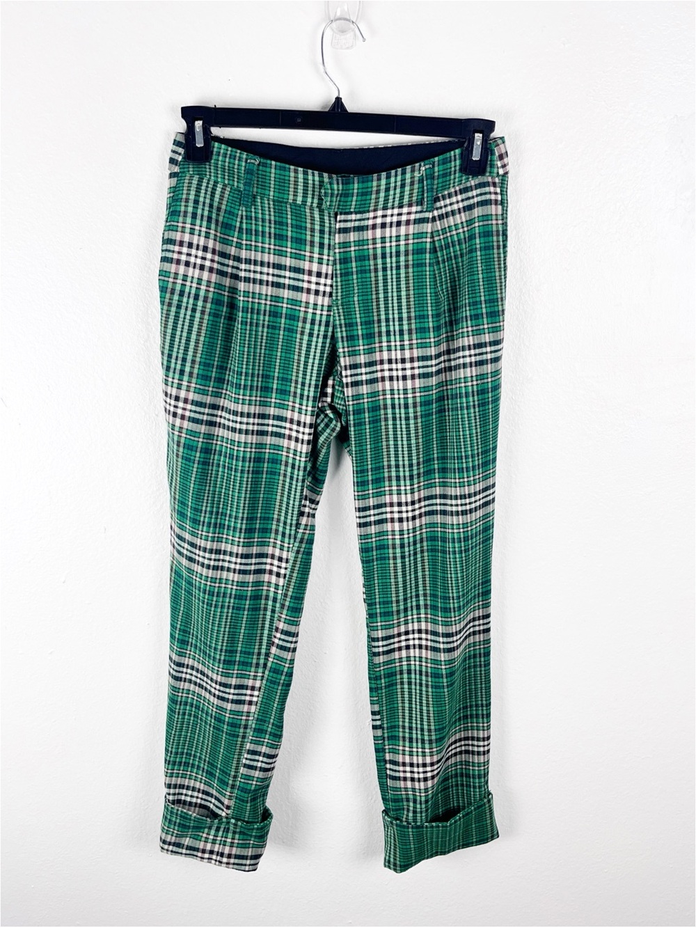 FREE PEOPLE Green All For Me Plaid Tapered Cuffed Pants Slacks Trousers Size 0